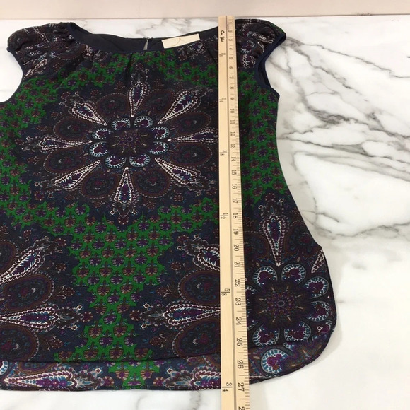 Charlotte Brody Blouse Womens XS Green Blue‎ Wool Boho Top Lined Medallion - Picture 12 of 12